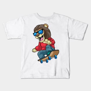 Lion as Skater with Skateboard Kids T-Shirt